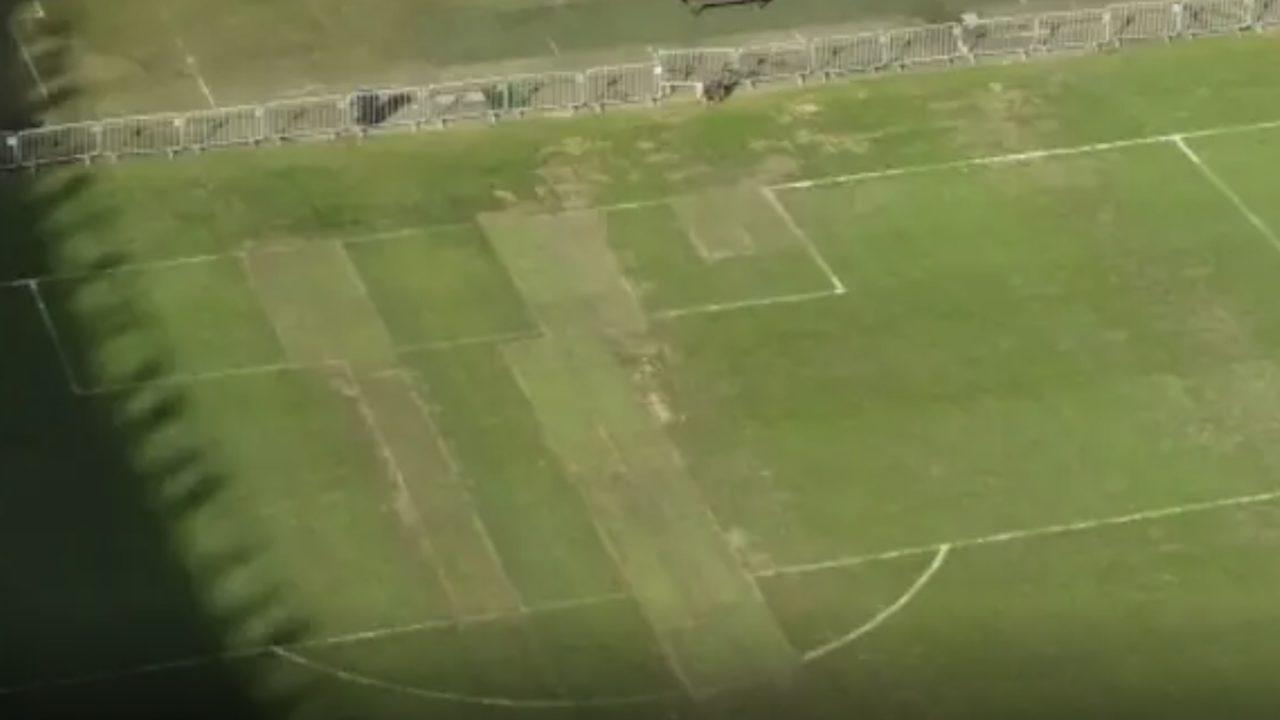 Gramado do Mineirão está colcha de retalhos antes de jogo pela Libertadores. Foto: Itatiaia.