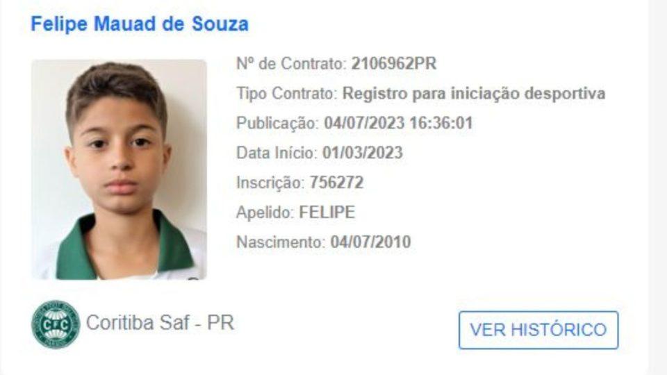 Registro no BID de Felipe, filho de Alex