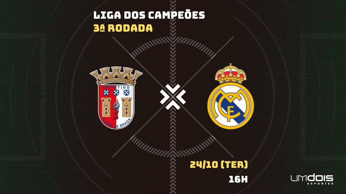 Braga recebe Real Madrid na Champions League pela 3ª rodada do Grupo C