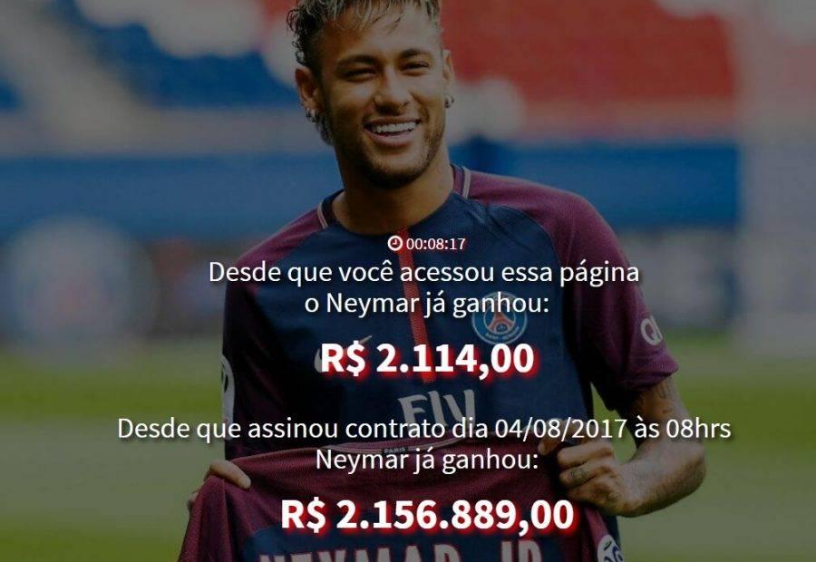 Site calcula o salário de Neymar enquanto você perde tempo