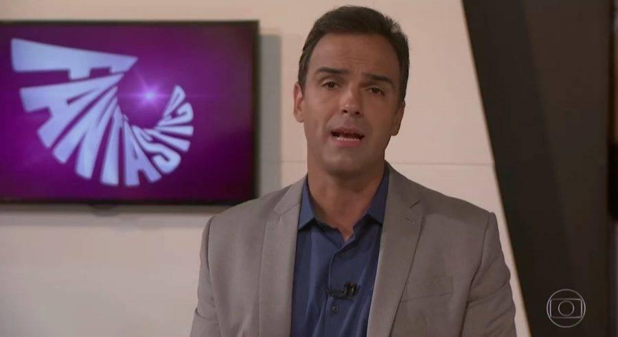 Tadeu Schmidt explica os telespectadores a ausência  dos gols do Atlético-PR no Fantástico, da Globo. Foto: reprodução