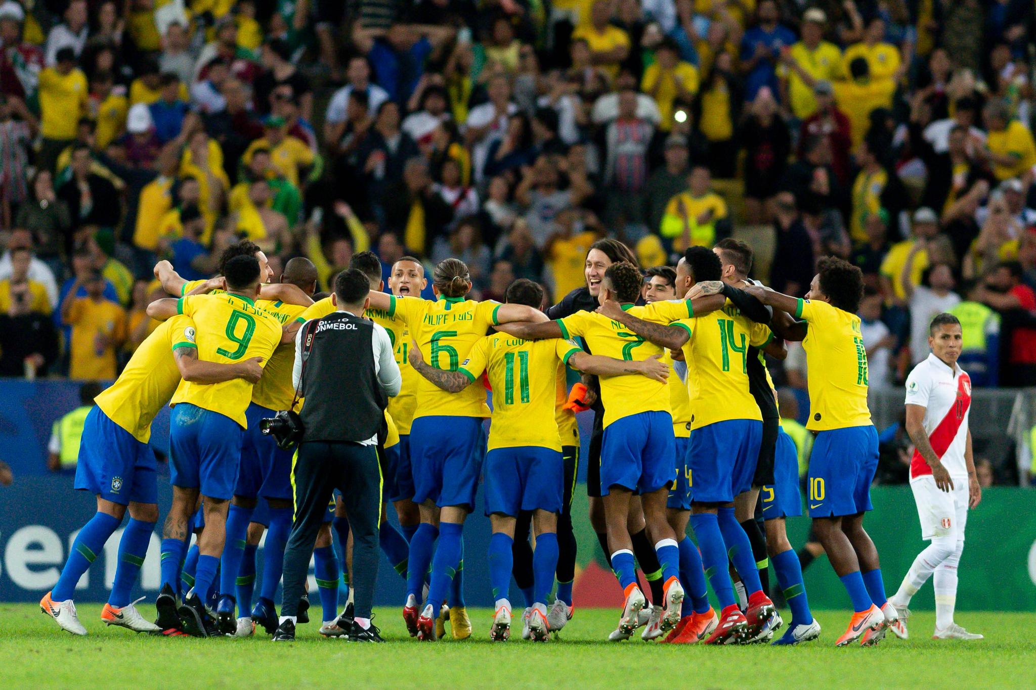 Brasil comemora vitoria sobre o Peru pela final da Copa América 2019