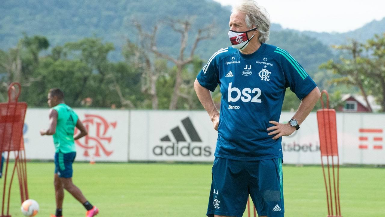 Jorge Jesus comanda treino no Flamengo. Foto: Alexandre Vidal/Flamengo.