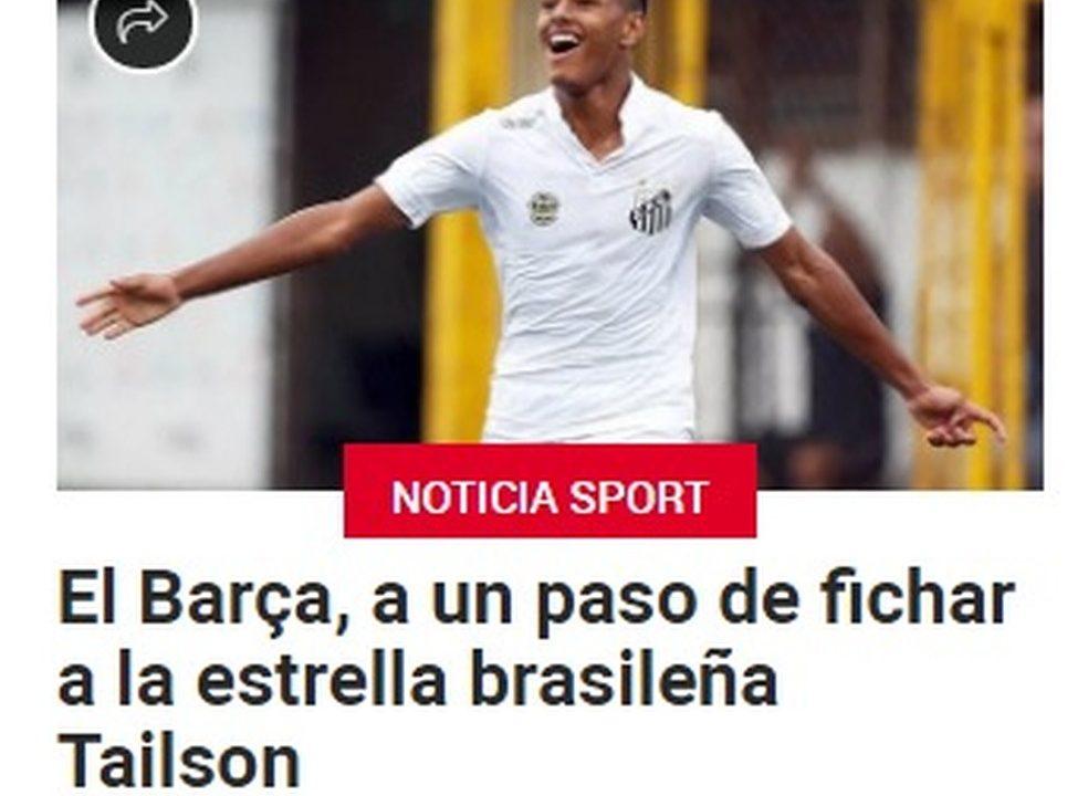 Tailson foi dado como reforço certo pelo jornal Sport, de Barcelona