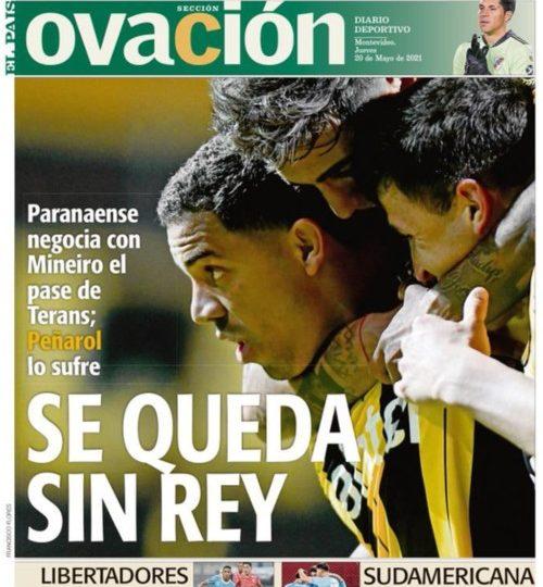 Capa do jornal uruguaio Ovación sobre a saída de Terans do Peñarol