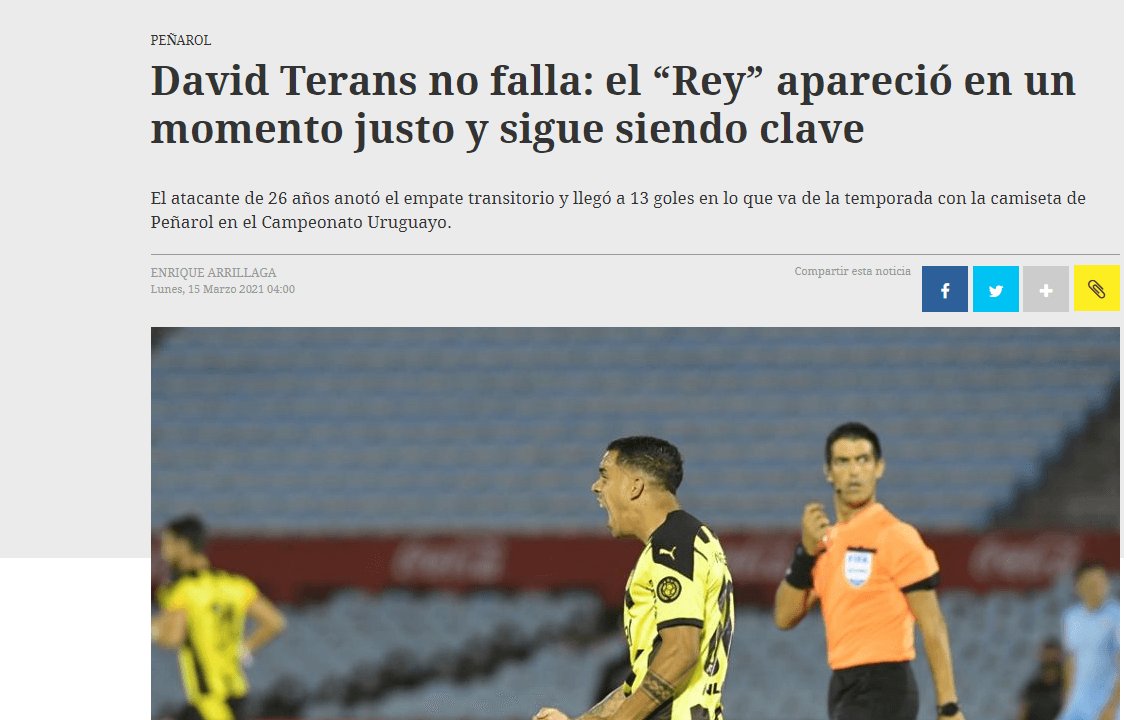 Reportagem do jornal Ovación, de março de 2021, destacando o "rey"