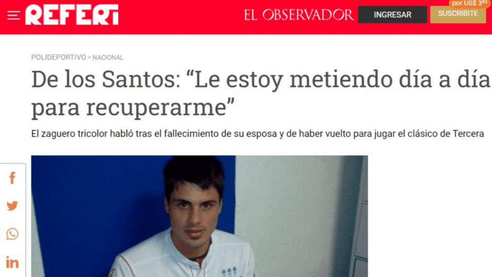 Reportagem do jornal Referí, sobre o falecimento da esposa de Guillermo, em 2014