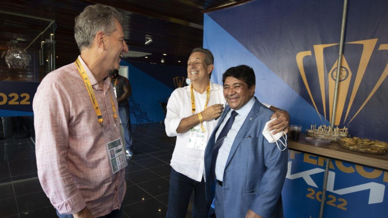 Rodolfo Landim (presidente do Flamengo), Luiz Eduardo Baptista e Ednaldo Rodrigues (presidente da CBF