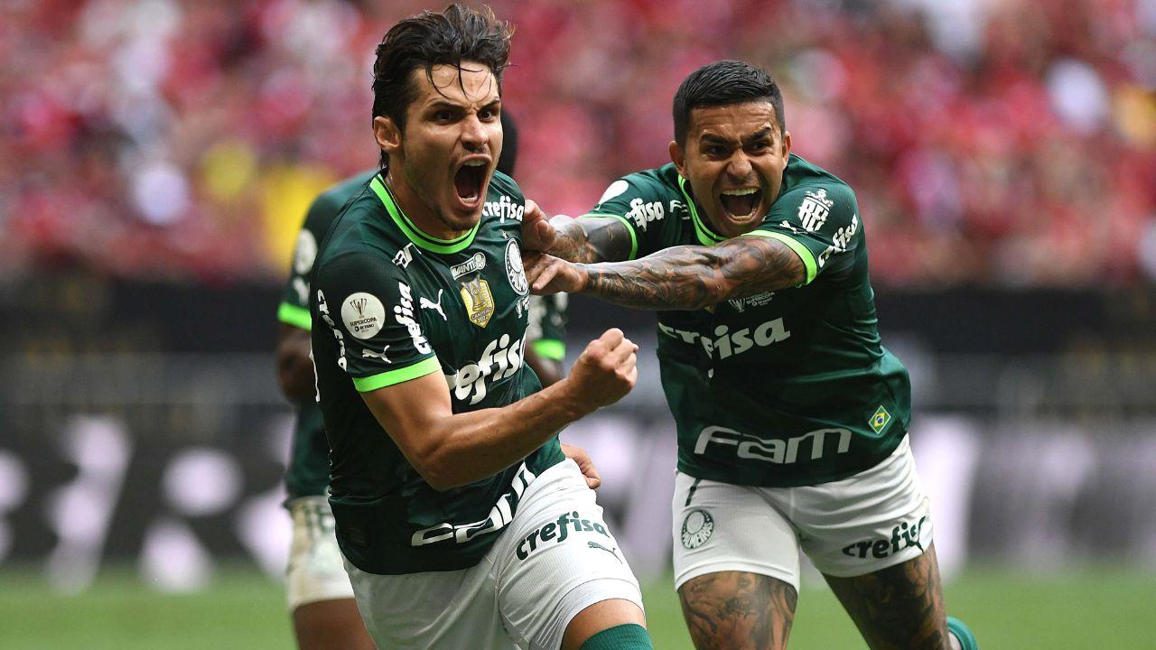 Veiga comemora gol do Palmeiras contra o Flamengo