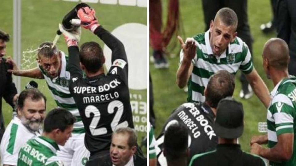 Slimani se irrita com o goleiro brasileiro Marcelo Boeck