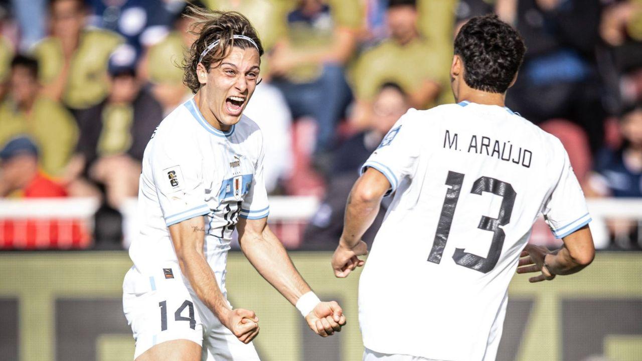 Agustín Canobbio vibra com gol pelo Uruguai