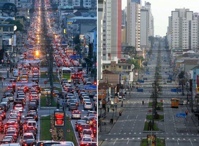 Efeito “estreia do Brasil” na Av. Visconde de Guarapuava
