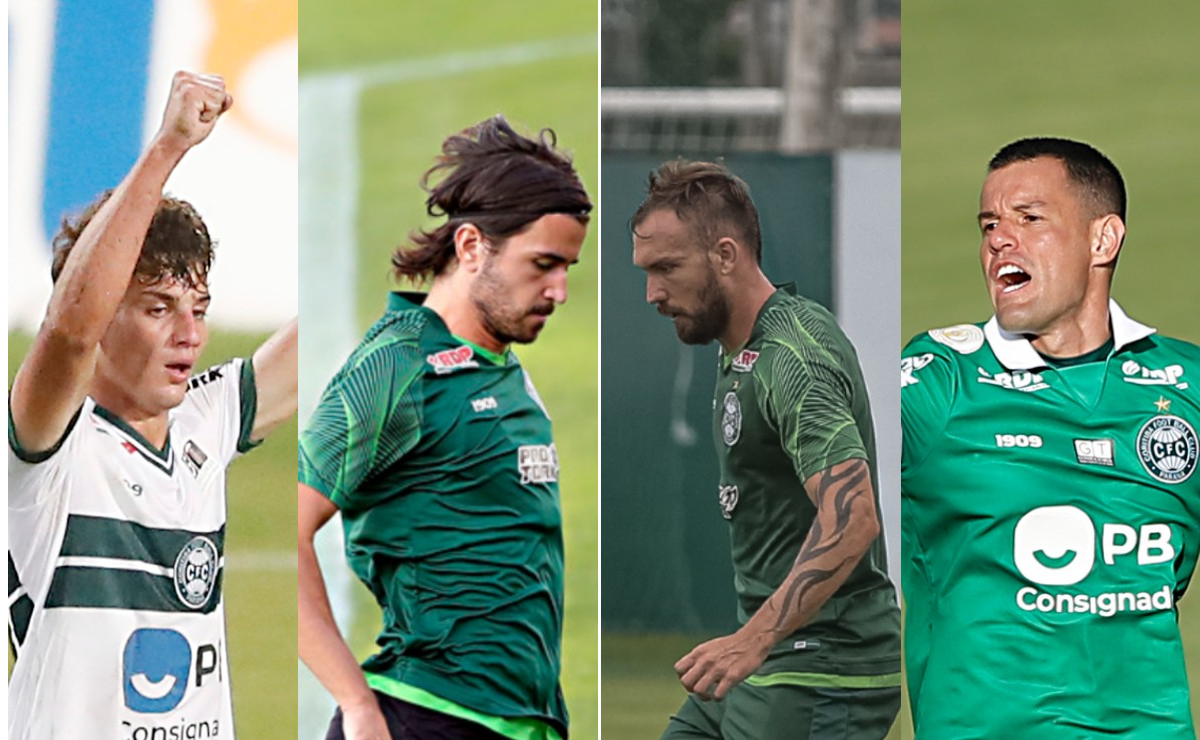 Montagem de fotos com os jogadores do Coritiba: Natanael, Mattheus Oliveira, Willian Farias e Wilson