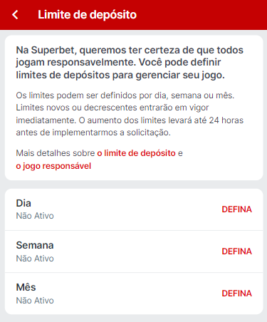 Página de Limite de Depósitos da Superbet