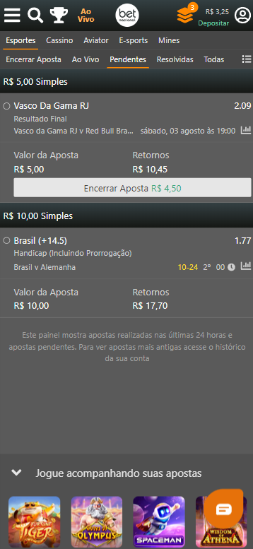 Página de Cashout da Betnacional