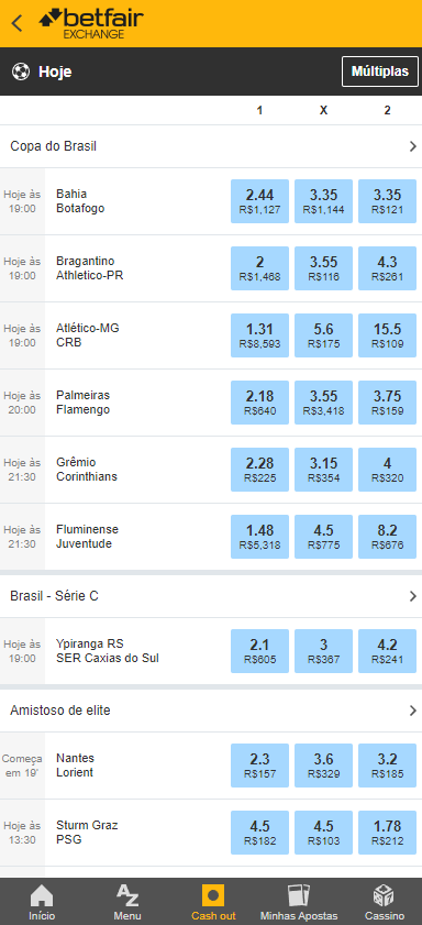 Seção Exchange da Betfair