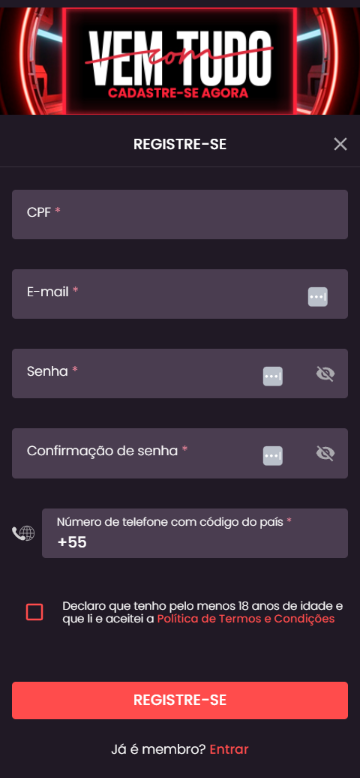 Página de Cadastro da Onabet