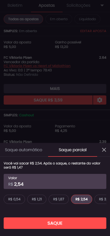 Cash Out Parcial na Onabet
