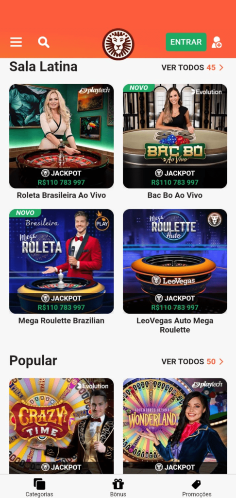 LeoVegas cassino ao vivo