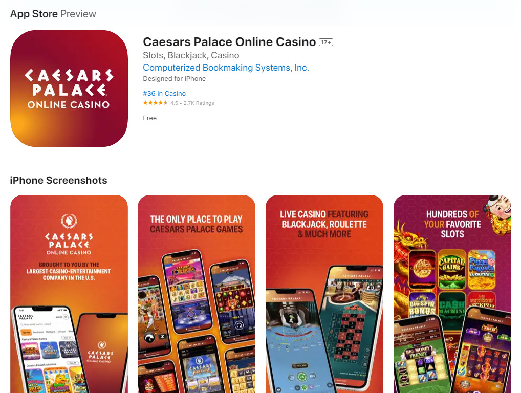 Página do Caesars Palace Casino app iOS
