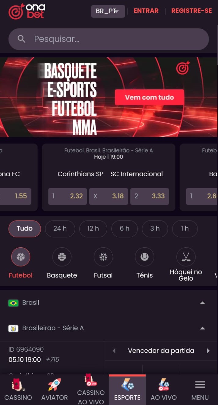 Página de Esportes do site Onabet