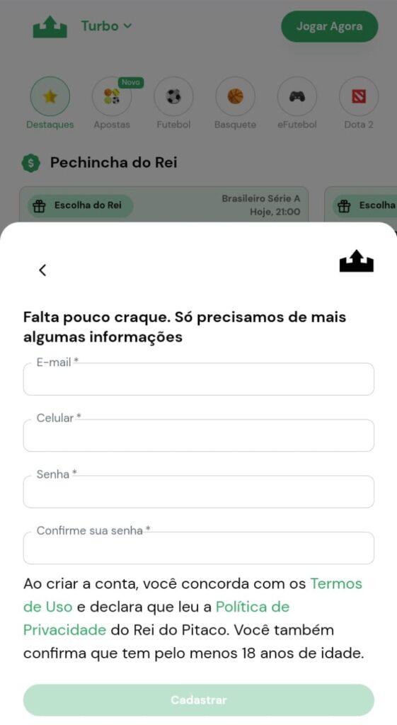 Rei do Pitaco Cadastro