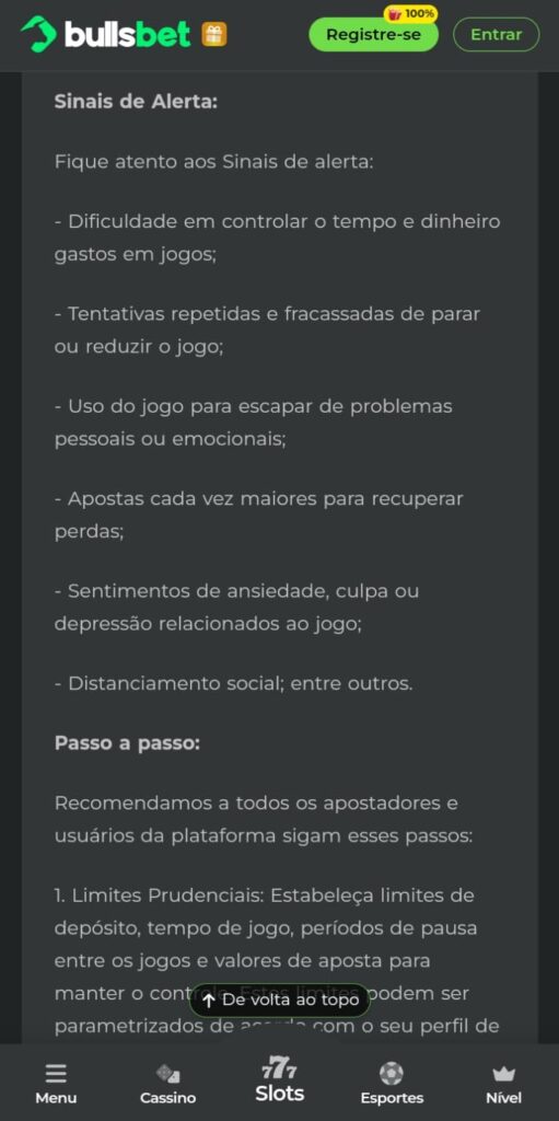 Bullsbet preza pelo Jogo Responsável .