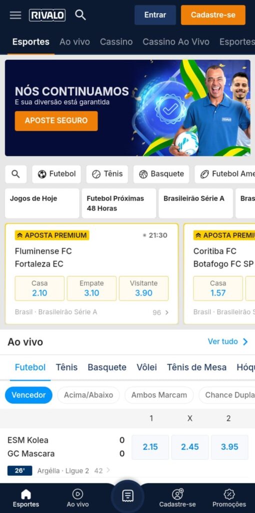 Página de esportes da Rivalo