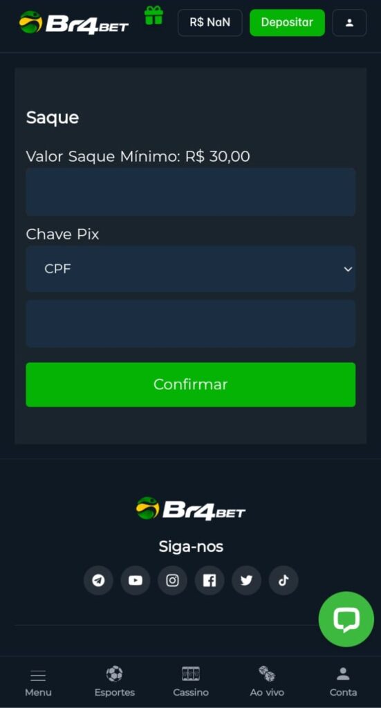 Métodos de saque na br4bet cassino