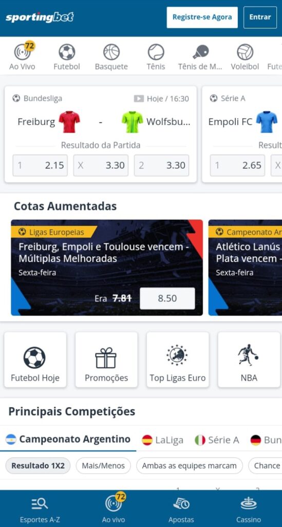 Captura da tela inicial do site Sportingbet