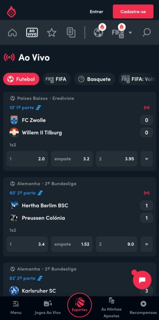 Captura de tela da Blaze com jogos ao vivo de Futebol