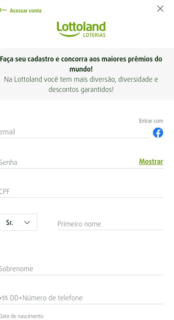 Lottoland cadastro