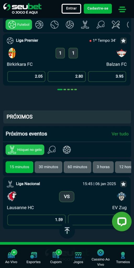 Captura de tela da Seubet com o filtro de Futebol