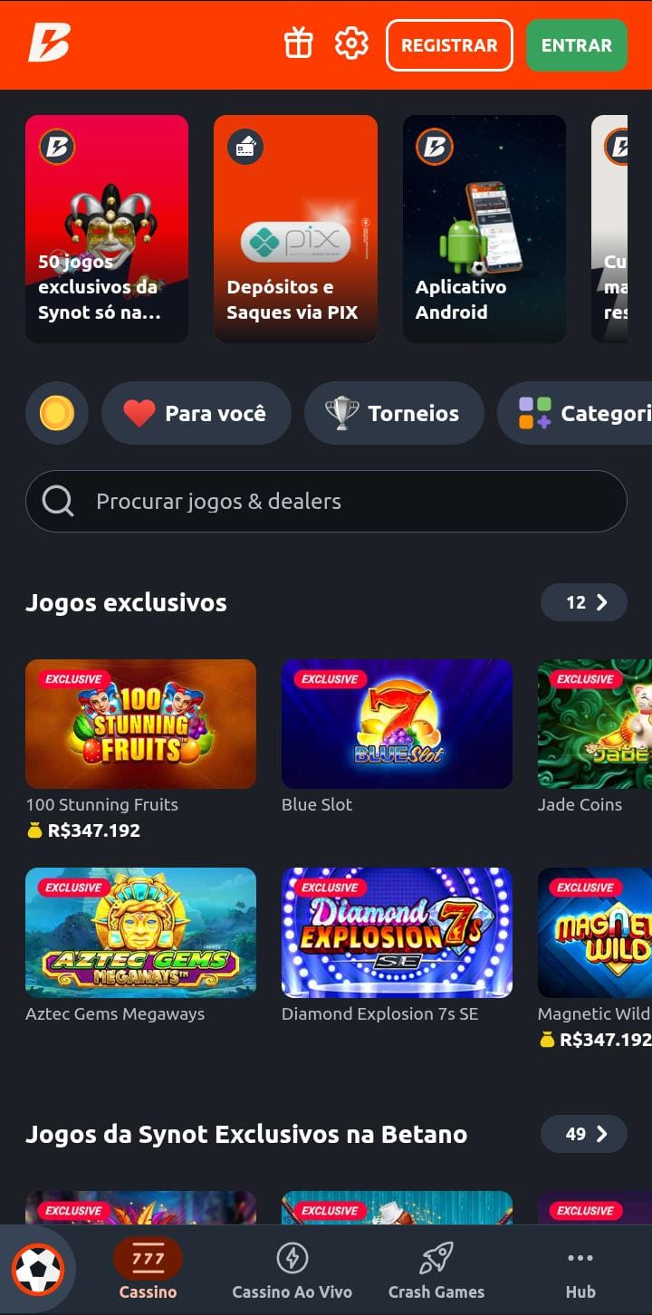 Captura de tela da Betano exibindo os jogos exclusivos.