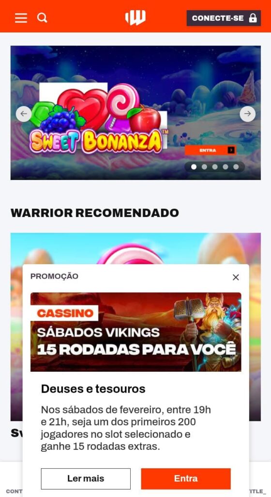 Betwarrior exibindo as promoções
