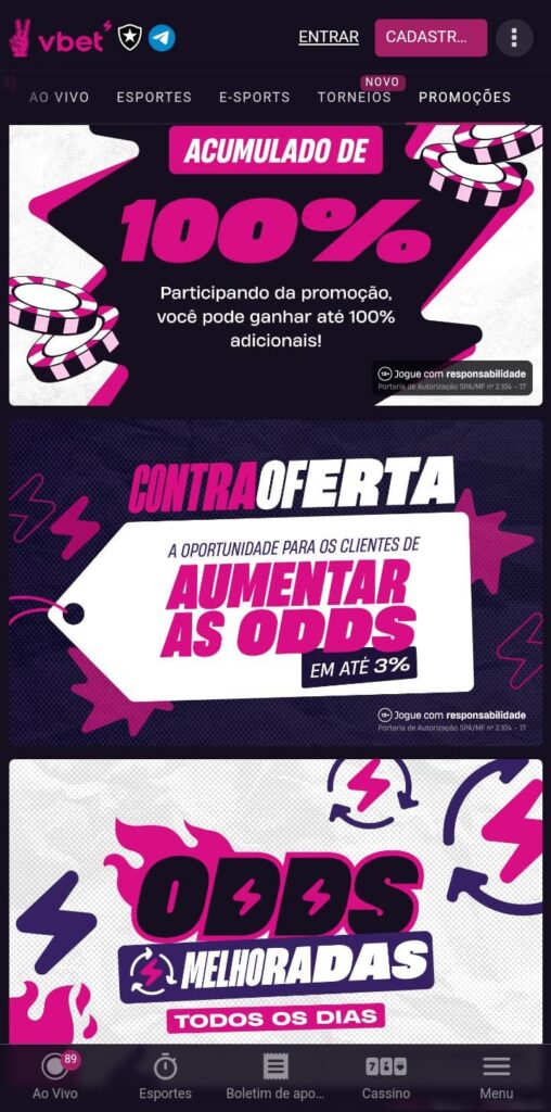 Página inicial do site Vbet
