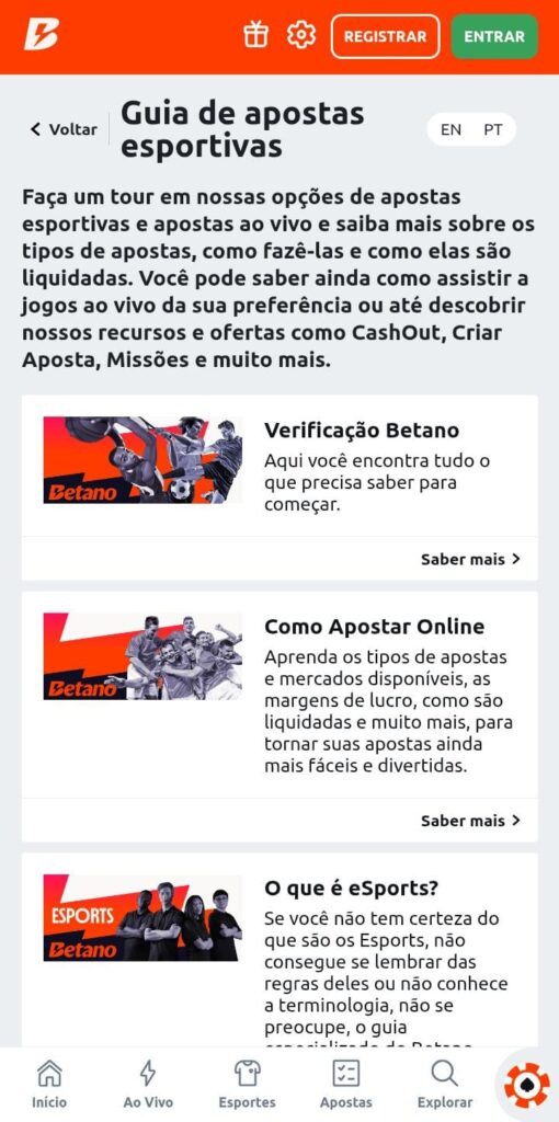 Captura de tela do site Betano