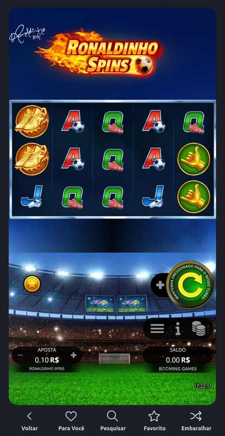 Tela inicial do Ronaldinho Spins