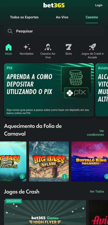 Tela inicial da Bet365