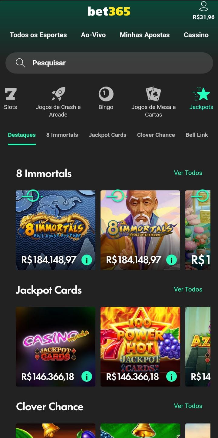 Página de jackpots da Bet365
