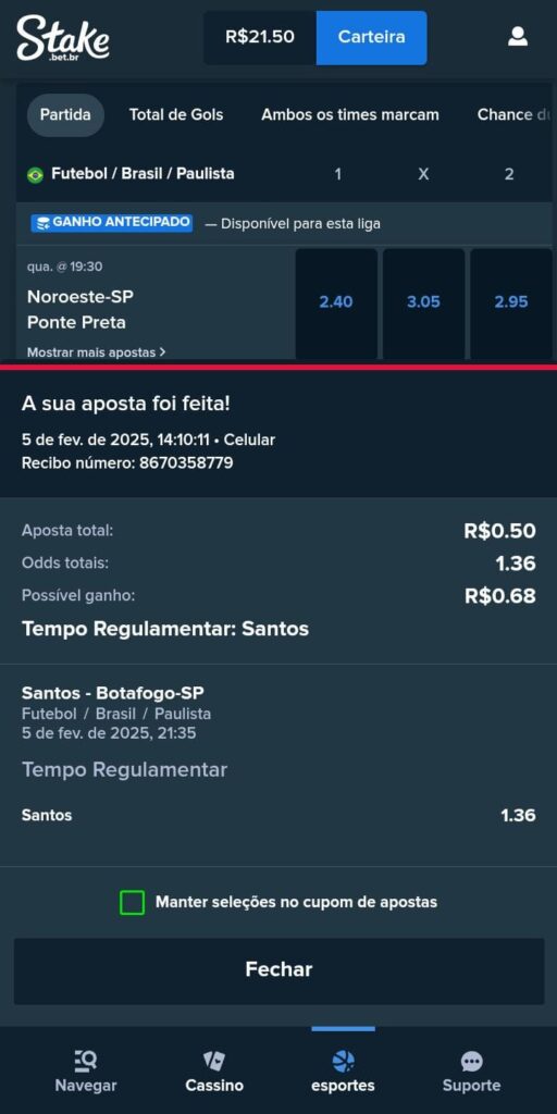 Captura de tela da Stake exibindo as partidas