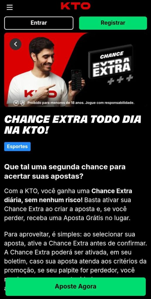 Página da oferta de Chance extra da KTO