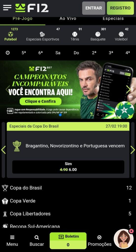 Página de apostas esportivas da F12.Bet