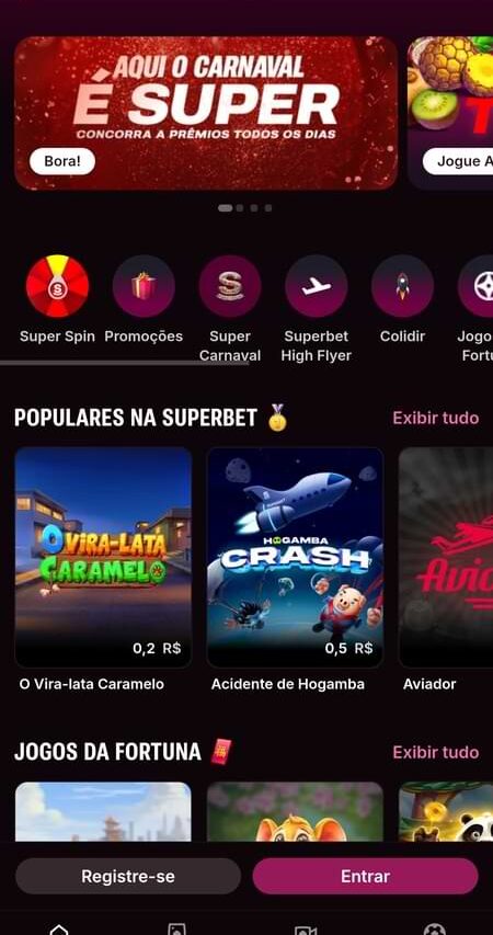 Pagina inicial da Superbet
