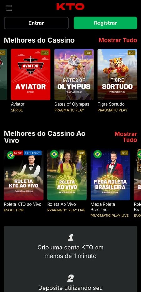 Tela inicial da KTO com Tigre Sortudo