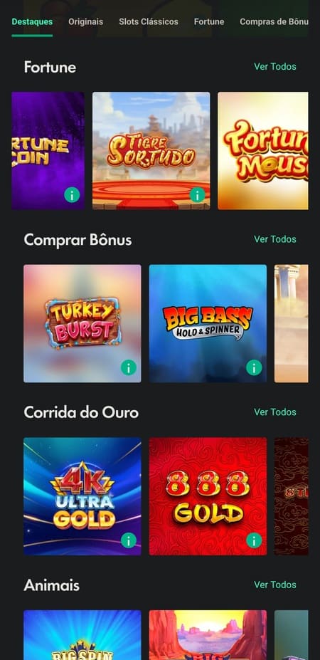 Tela inicial da Bet365 com Tigre Sortudo