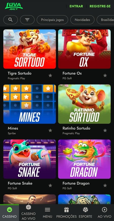 Tela inicial da Luva.bet com Tigre Sortudo