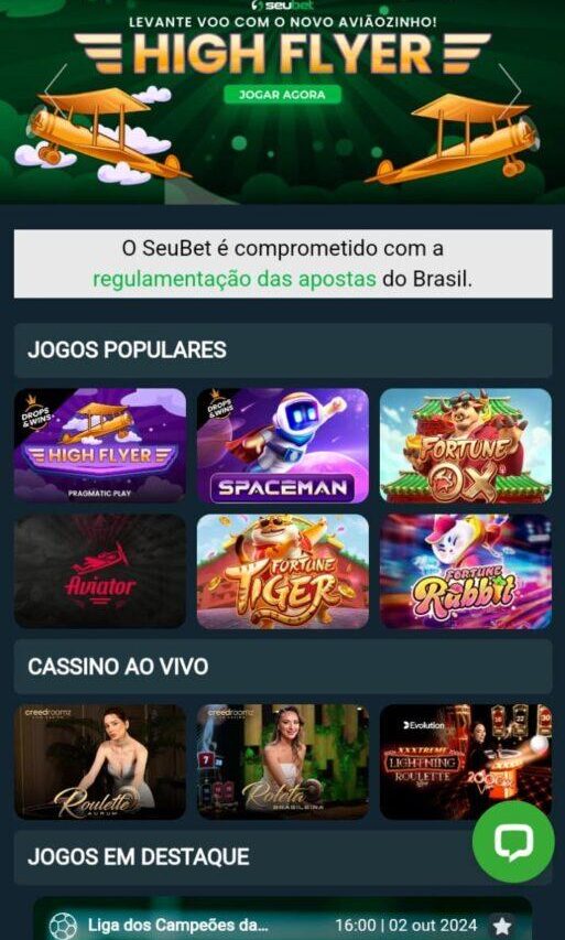 Página Inicial do site Seubet