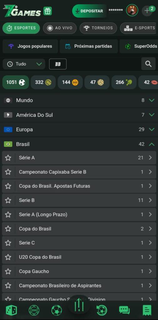 Tela de Esportes da 7Games.BET