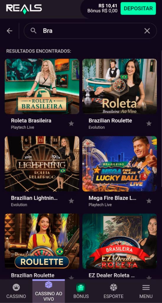 Tela do Cassino Online na Realsbet